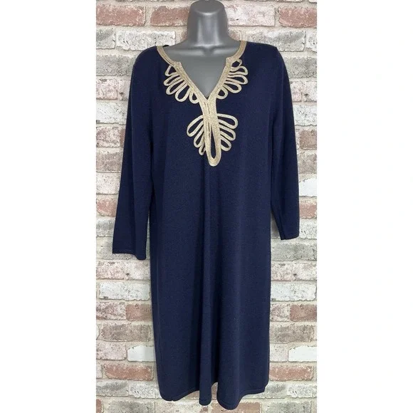 Lilly Pulitzer Devlin Sweater Shift‎ Dress Navy Blue Merino Wool Sz L - Picture 2 of 11